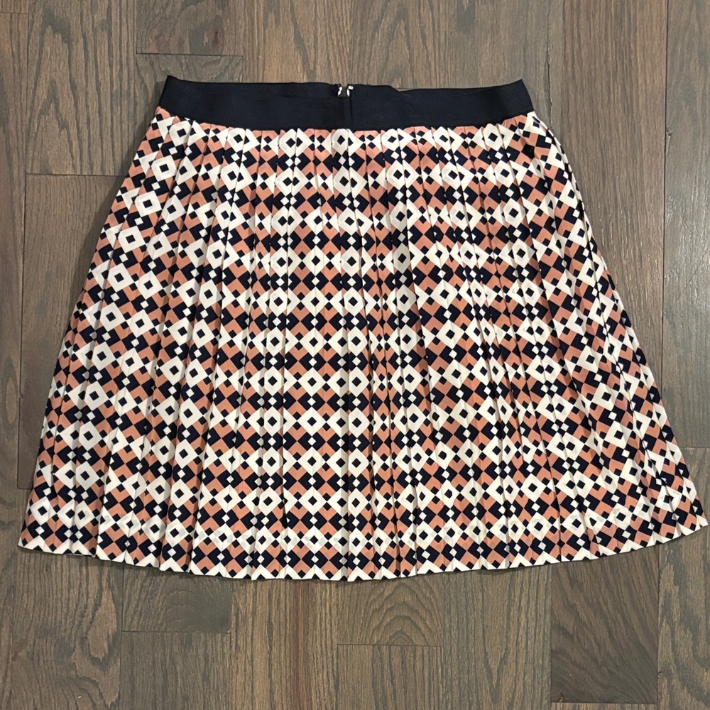 J. Crew Black and Pink Geometric Silk Pleated A-Line Skirt, Size 0